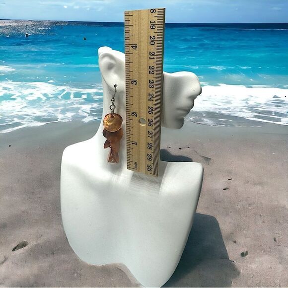 Vintage l Seashell Dangle Earrings l 3” l Blue/Orange l Hook l EUC - Picture 7 of 12